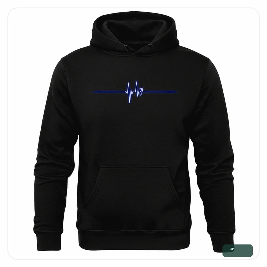 Schwarzer Cotton Peak Hoodie mit dezentem Pulse-Motiv